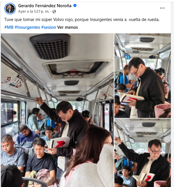 VeroTeigeiro's tweet photo. Ayer Noroña subió un post presumiendo que se fue en Metrobús de El Chopo a Reforma (3 estaciones) porque Insurgentes venía a vuelta de rueda. Es kilómetro y medio. El vato genuinamente quería usar coche para PERRO KILÓMETRO Y MEDIO. Y todavía se atreve a subirlo a redes para presumirlo. Si a alguien no lo ha bloqueado, etiquétenlo y díganle que digo yo que no sea tan pinche irresponsable y que no puede quejarse de que el tráfico va "a vuelta de rueda" cuando él quiere usar su camioneta para ir a un lugar a PERRO KILÓMETRO Y MEDIO. Gracias.