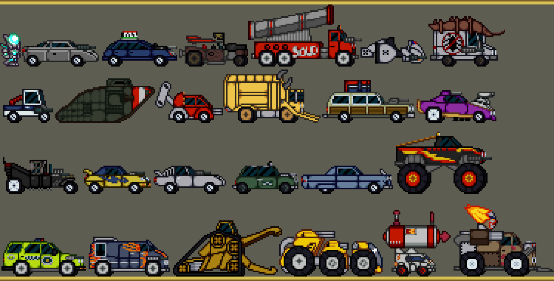 AbsoluteBoom96's tweet photo. All newcomers to Twisted Metal 4, done in the Terraria style.
Plus Create a Car's vehicles, plus Bosses.
I had done Sweet Tooth before, but since he's the Final Boss in this game.
I had to do it.
#pixelart #pixelartist #terraria #twistedmetal #twisted_metal https://t.co/Rf1YCKwaX1
