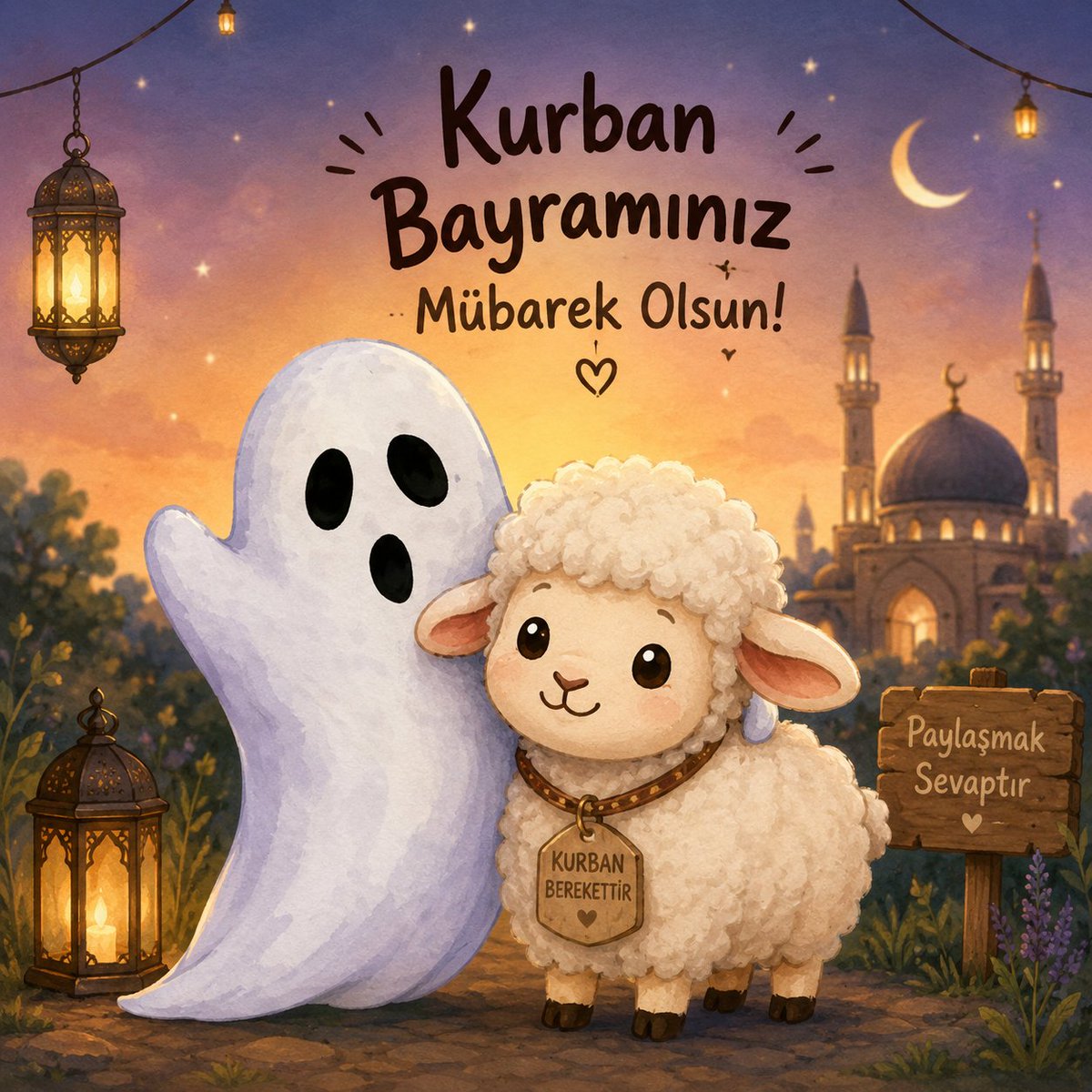 ghostsvl's tweet photo. Hayaletimiz ve kuzumuzdan herkese bol kahkahalı, huzurlu ve bereket dolu bir bayram dileğiyle… 
Kurban Bayramınız mübarek olsun! 🌙❤️ https://t.co/xWepaNpEbO