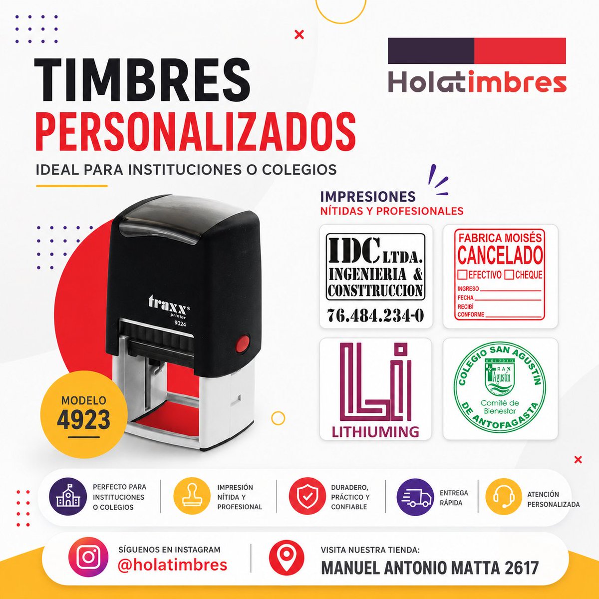 holatimbres's tweet photo. Un timbre 4923 de 3x3 cm es práctico, cómodo y muy útil para validar documentos, marcar boletas, recepciones o entregas en segundos. Somos fabricantes reales, por eso tu timbre puede estar listo al día siguiente y, si es urgente, incluso dentro del mismo día.

iG: @holatimbres https://t.co/zvoYt6J51m