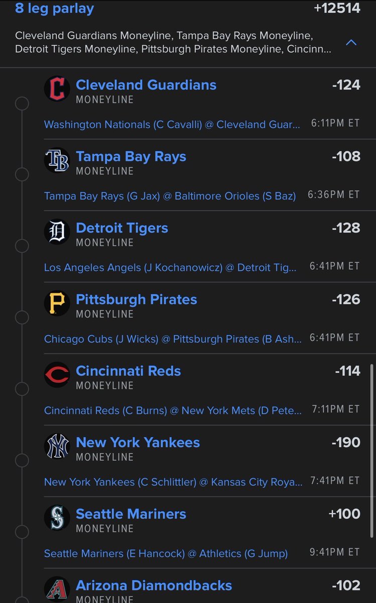 Half_Time_Picks's tweet photo. Bounce back day starts now 🔥

8 leg ML parlay locked in (+12514)

$10 to win $1,251.4   💰
$100 to win $12,514 💰

Slip is live. Games start at 6PM ET 🎯

@Half_Time_Picks 

#MLBbetting #SportsBetting #BettingTwitter #BaseballBetting #Parlay #Moneyline #BounceBack https://t.co/QxcDkRE8AB