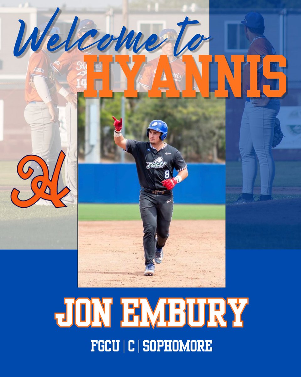 harborhawks's tweet photo. Next up, the Hawks are eager to welcome Jon Embury, a big presence behind the plate at FGCU, to Hyannis this summer.

Coming off an outstanding sophomore year, Embury was the 2026 ASUN Conference Player of the Year and a First-Team selection. He slashed .364/.429/.655 with 17 homers and 60 RBI. Defensively, he threw out 55% of runners.