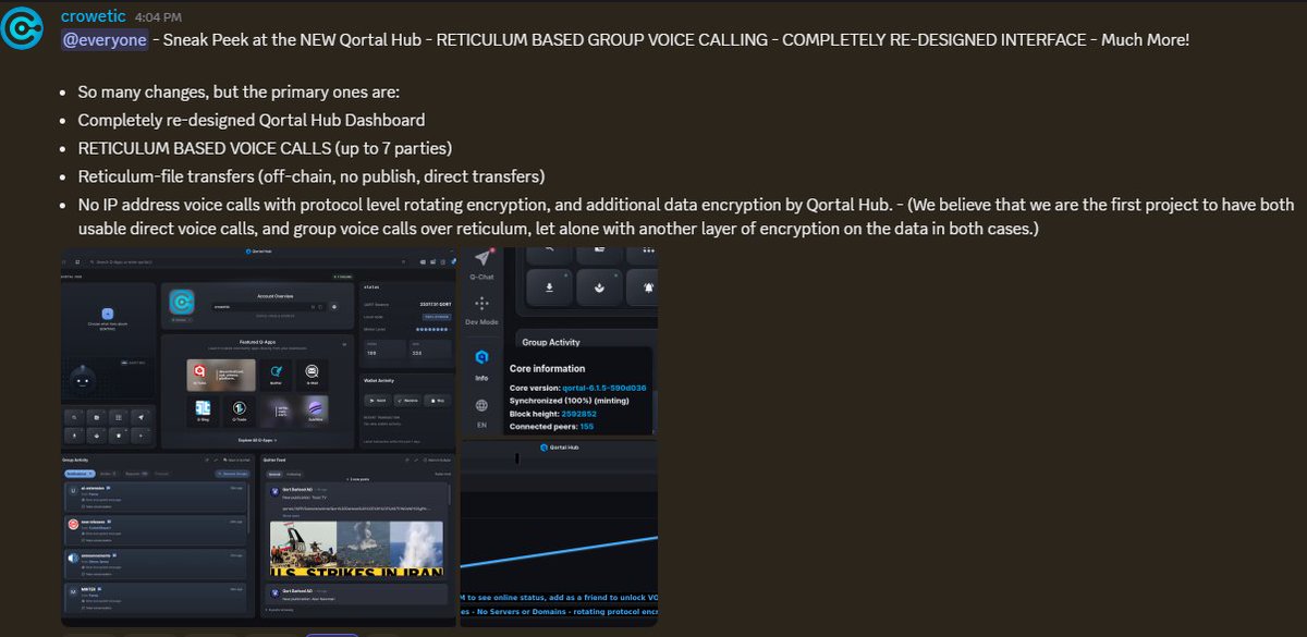 Antidiluvian777's tweet photo. A Crypto With Voice Calls, utilizing reticulums rotations encryption... NO MORE IP ADDRESSES.. this is the start of a new communications method for those not as tech savvy. Go Qortal GO!!! this is real innovation thats gives people POWER...  https://t.co/d7BqFnfcSe 4 #Researchers https://t.co/KpKQjF3C7N