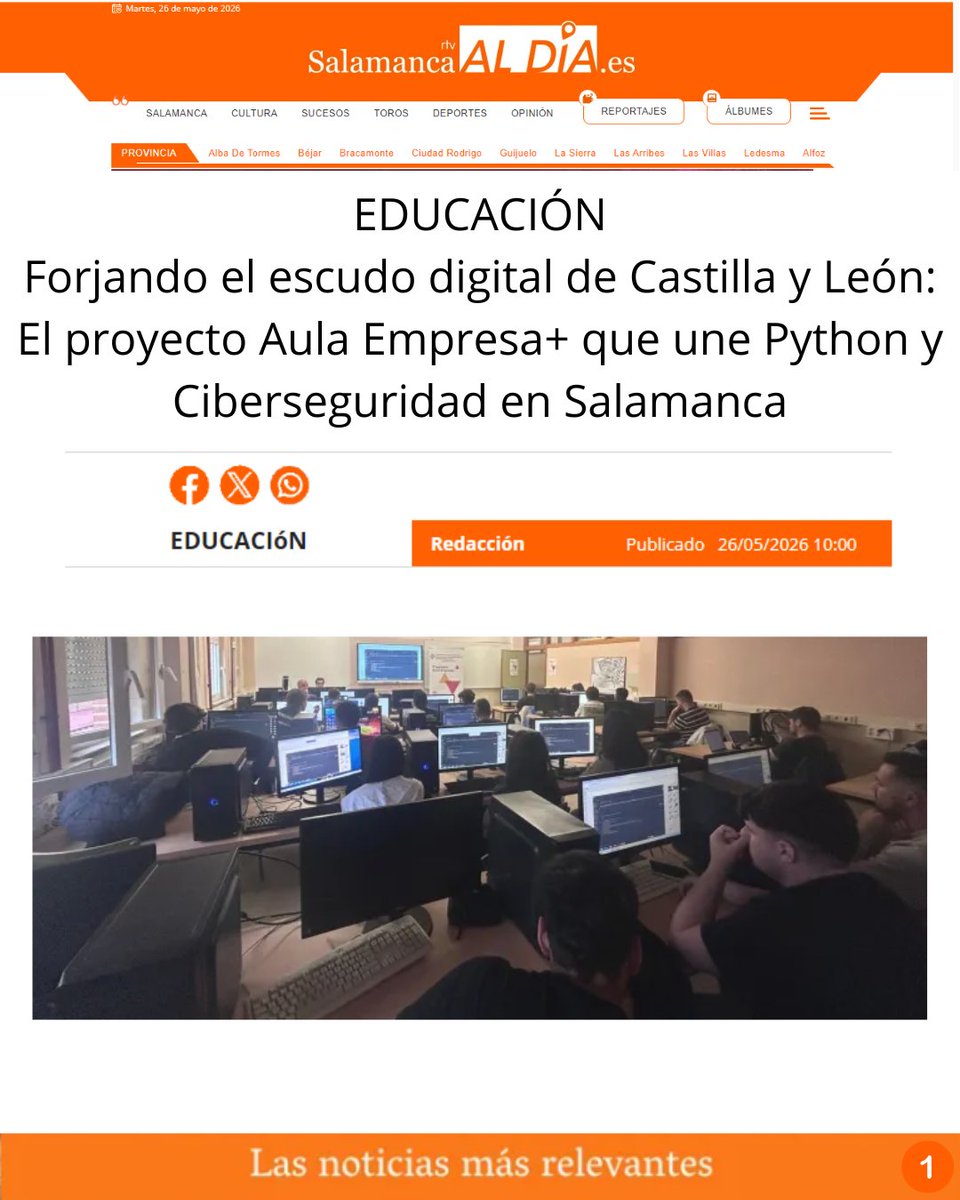IESVENANCIO's tweet photo. Salamanca forma talento digital real.

Python, IA y Ciberseguridad se unen en Aula Empresa+ para preparar profesionales capaces de crear, auditar y proteger el futuro tecnológico de Castilla y León.

#Ciberseguridad #Python #iesvenancioblanco #AulaEmpresa https://t.co/iSqP2lpNHF