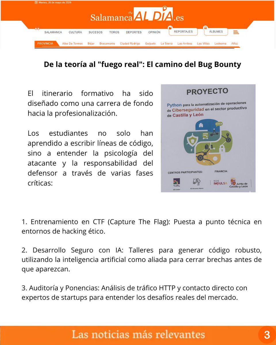 IESVENANCIO's tweet photo. Salamanca forma talento digital real.

Python, IA y Ciberseguridad se unen en Aula Empresa+ para preparar profesionales capaces de crear, auditar y proteger el futuro tecnológico de Castilla y León.

#Ciberseguridad #Python #iesvenancioblanco #AulaEmpresa https://t.co/iSqP2lpNHF