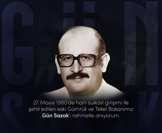 Halkiyatcilik's tweet photo. "Vurulup ömrünün ilkbaharında
Kanından çiçekler açar yanında
Cümle şehitlerin omuzlarında
Bir sabah gelecek kardan aydınlık."

27 Mayıs 1980 tarihinde ihanete bulaşmış kirli eller tarafından şehit edilen, Gümrük ve Tekel Bakanımız Gün Sazak'ı saygı, rahmet ve minnetle anıyorum. https://t.co/PKGb4VM7tG