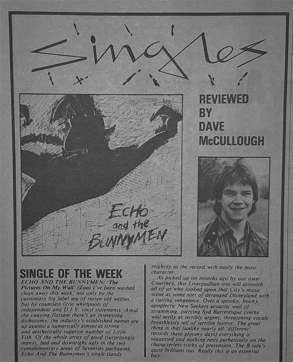 SoundsClips's tweet photo. Single of the Week, Echo And The Bunnymen's 'The Pictures On My Wall' reviewed by Dave McCullough in Sounds 26th, May 1979.
@Bunnymen
@Will_Fuzz https://t.co/rNSb5Ilr0b