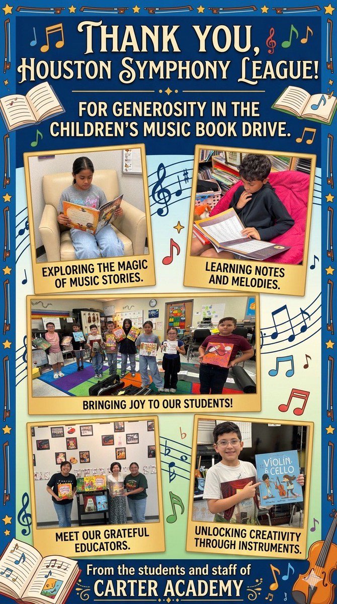 esk_educurator's tweet photo. A heartfelt thank you to the @HouSymphony League for the children’s book drive! 📚💛 My students @Carter_AISD were so excited to receive their books, and it was wonderful seeing their joy and love for reading grow. Thank you for investing in our children! 🎻✨#Aldinestory https://t.co/4KvXHJSePj