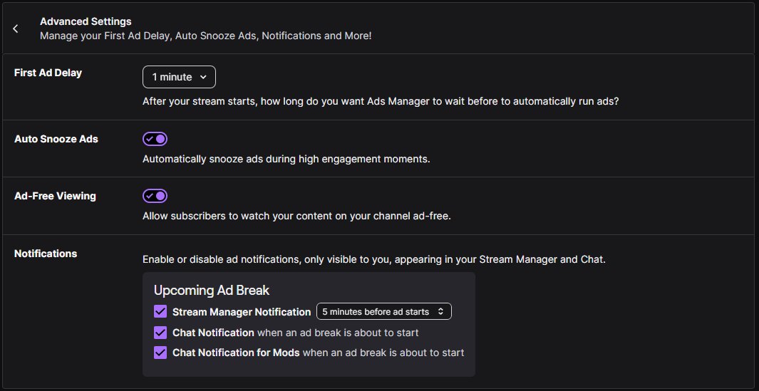 GatorceriVT's tweet photo. So I want people to see this because I keep reading people are saying they are turning off their ads. If you look right here at these screenshots, this is taken from my dashboard. There is no way to turn off Ads. There is disabling pre-roll or how I have it set but there is no turning it off.

With pre-roll ads, they happen more often which makes the stream not enjoyable as there is no break from ads to watch the stream in it's fullest which tends to lead to a lot of people leaving. On top of it, because you are on a pre-roll, someone can randomly join, be stuck in adds, and then be out of ads for a second before getting thrown into another round of ads because your prerolls are running.

With the 3 minutes of ads every hours I can make the ads start within a minute of the stream starting, someone joining my stream will not go automatically into ad jail unless they join right before that hour mark ads, and choose to have ads run every 60 minutes, one hour, after the last batch of ads which boost watch time.

Those that say they are turning off their ads really don't know what they are talking about because you can't turn your ads off once you complete the onboarding to be affiliate so please, stop giving out wrong information and just admit you disable the 3 minute ads. Thank you.