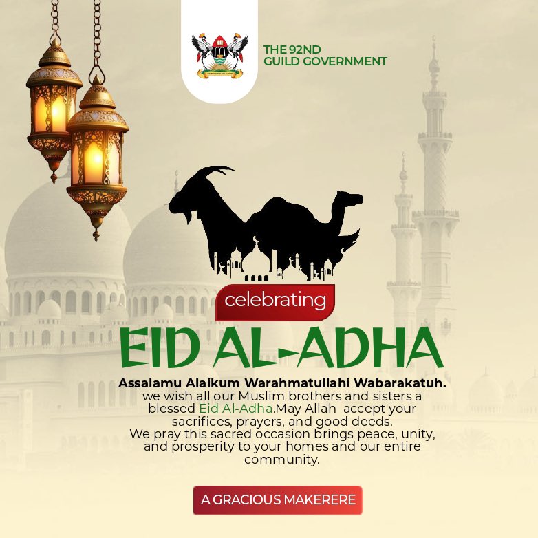 MakGuild's tweet photo. 🌙 EID AL-ADHA MUBARAK ✨

The 92nd Students’ Guild extends its warmest wishes to the entire Muslim student fraternity on this blessed occasion of Eid al-Adha.

#EidAlAdha #AGraciousMakerere