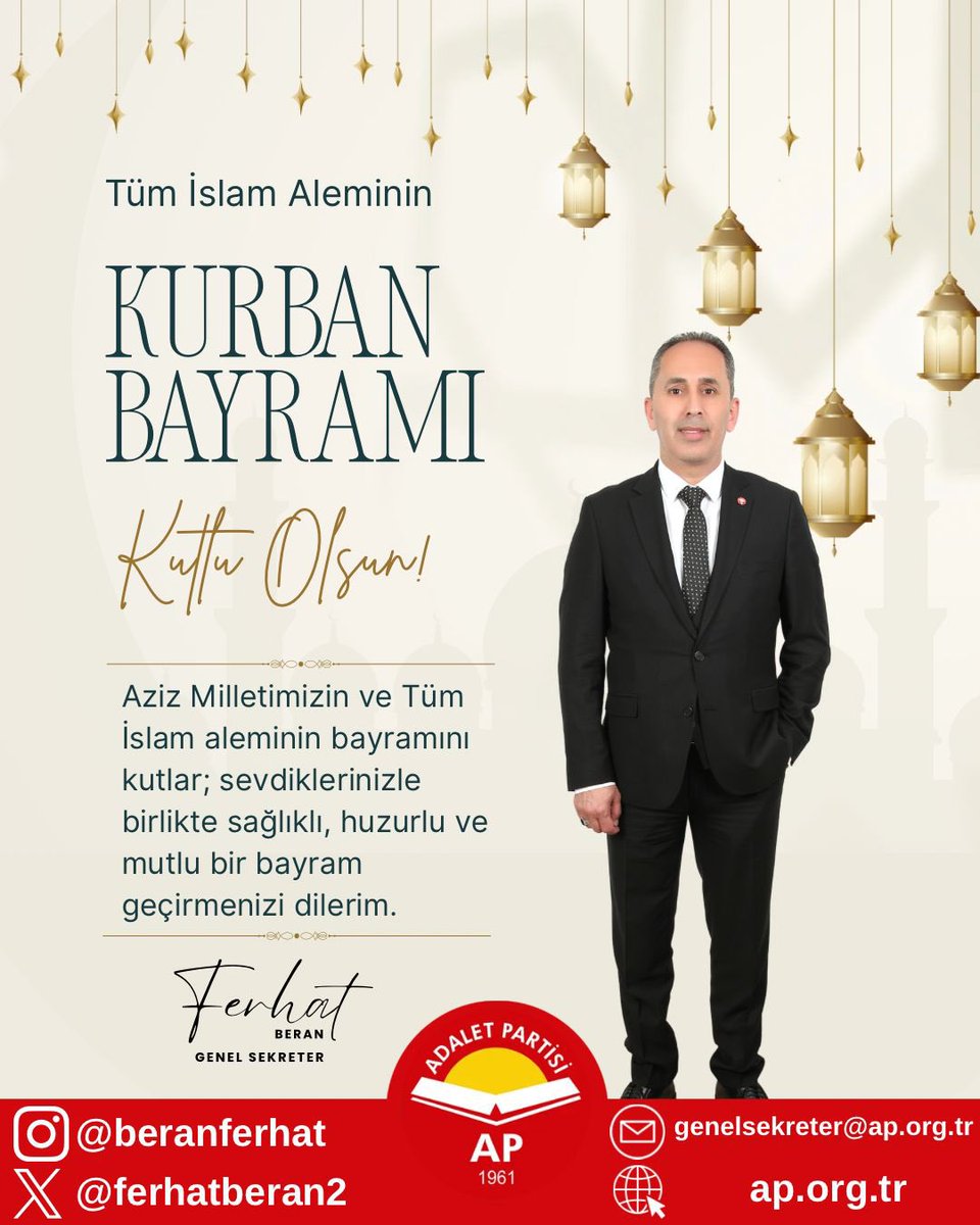 ferhatberan2's tweet photo. Aziz Milletimizin ve Tüm #İslam aleminin mübarek #Kurban bayramını kutlar; sevdiklerinizle birlikte sağlıklı, huzurlu ve mutlu bir bayram geçirmenizi dilerim.

Ferhat BERAN 
Genel Sekreter https://t.co/000tQBVhBp