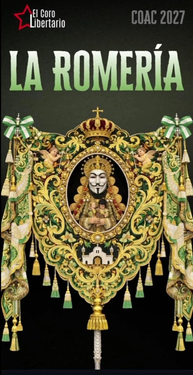 PTorrigiano's tweet photo. El carnaval de Cádiz está en un pozo hediondo profundísimo. El chapa anuncia nuevo coro "La Romería". De la condena a su íntimo, JC Aragón, por maltrato ná de ná. Yo si fuese la Matriz de Almonte denunciaba el uso de la imagen. Es bastante reconocible. Qué pena de Cádiz... https://t.co/lO1gdZWTY3