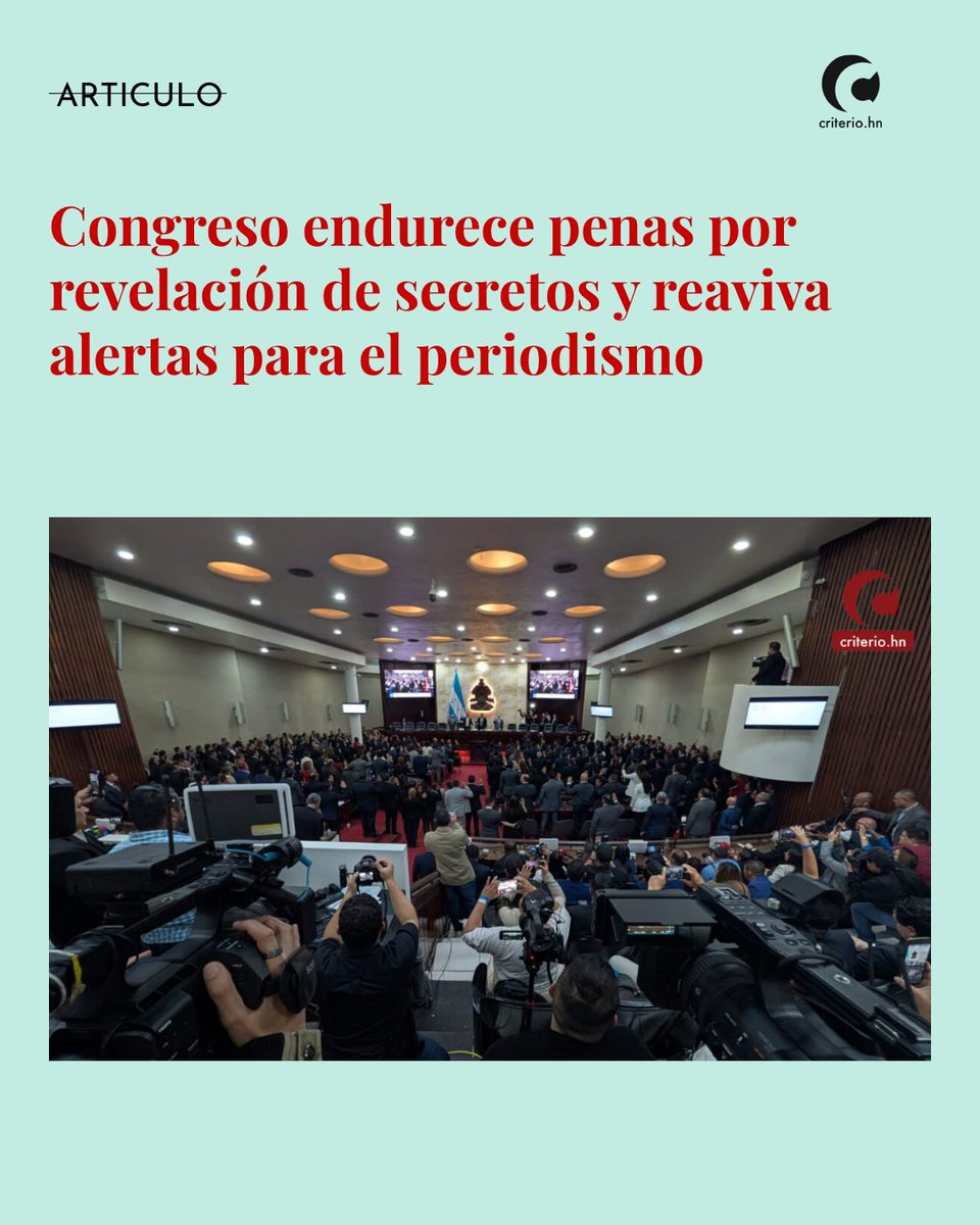 criteriohn's tweet photo. 🚨⚠️#ATENCION~ La reforma y el aumento de penas al delito de revelación de secretos ocurre en un contexto donde organismos internacionales consideran el secreto profesional de periodistas como una garantía esencial para la libertad de expresión y la investigación de casos de corrupción y crimen organizado.

https://t.co/tH7XDbJTHi