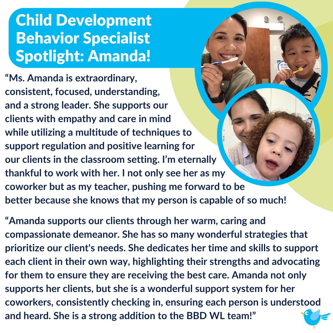 BBDProgram's tweet photo. May is Behavior Therapist Appreciation Month and we're celebrating our incredible (R)BTs &amp; BCBAs with spotlights written by their coworkers! #behaviortherapist #behaviortherapy #abatherapy #abatherapist #behaviortherapistappreciationmonth #staffspotlight #employeespotlight https://t.co/mpGLgREmEb