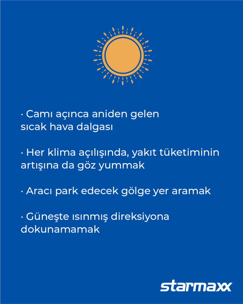 starmaxx's tweet photo. Yaz modu açıldı, trafikte yaşadığımız klasik sahneler geri döndü.
Camı açınca sıcak hava çarpacak, klimayı açınca yakıt tüketimi artacak…
Ama bu yaz da Starmaxx lastikleri, çıktığın her yolculuğa ayrı bir keyif katacak. https://t.co/REE4HL75rL