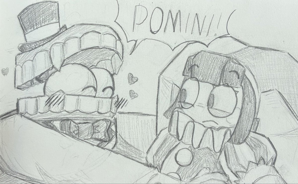 pickpocketany1's tweet photo. I have to point this out to all #showtime enjoyers.
In episode 7 of the German dub of TADC, Caine refers to Pomni as “Pomini” and I think that is adorable!
Just wanted to doodle based off of it! https://t.co/xMS8MsCsBG