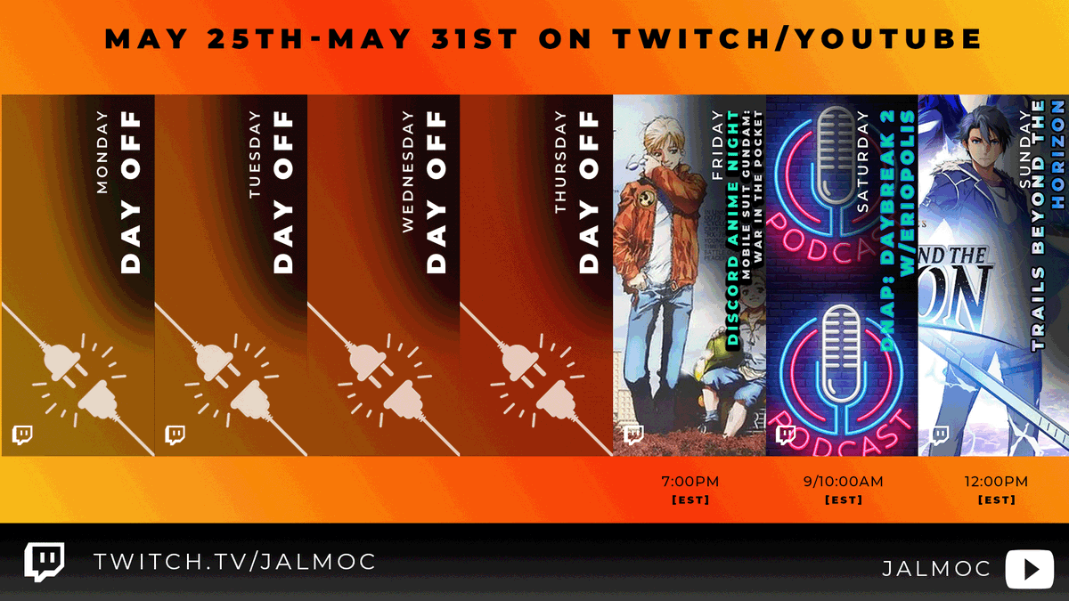 Jalmoc1's tweet photo. The schedule for the week  ~ DNAP this Saturday as we discuss Daybreak 2! Have a good week and hope to see you all there ~ https://t.co/iP99k6KGkK