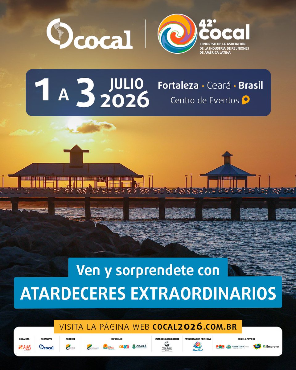 COCAL_ASOC's tweet photo. Cuando el día termina en Fortaleza, el paisaje se transforma en uno de los espectáculos más memorables del Atlántico.

🚨Forma parte de COCAL 2026 y vive una experiencia que conecta industria y escenarios únicos.
https://t.co/yqwLfY2zHp https://t.co/9XG3uzuWI4