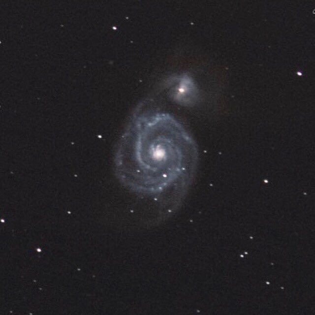 Stephencheatley's tweet photo. It’s amazing what you can photograph from an urban garden in the UK if you know where to look. Check out my image of M51, the Whirlpool Galaxy, a mere 30 million light years away. I just used a 300mm lens for this, but it was on a tracking mount. https://t.co/RoaKmNV80j