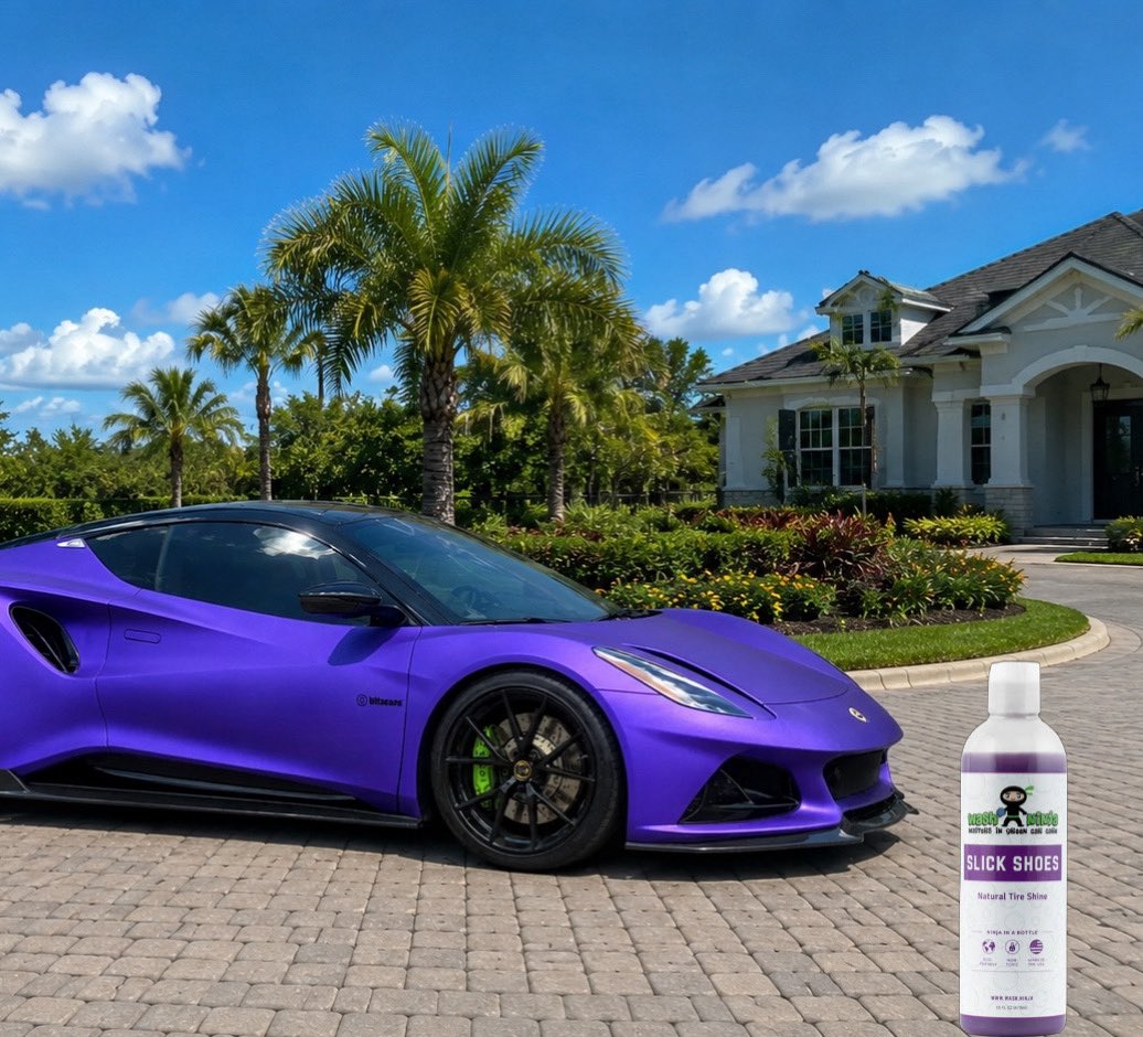 washninja's tweet photo. Shine 🟣// @WashNinja Natural 🍇 #TireShine + Conditioner (Sling-Free) // #tiredressing #detailing #carcare #washninja https://t.co/BOyQ5q2fN9