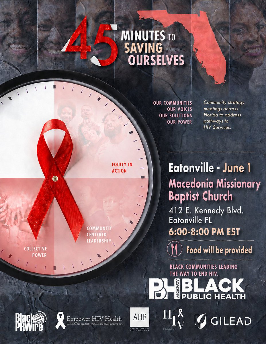 BlackPRWire's tweet photo. Join the “45 Minutes to Saving Ourselves” Town Hall Meeting in #Eatonville on June 1 from 6–8 PM for an important community conversation on HIV awareness, care, and pathways to support. 

Learn more at: https://t.co/G9kSQlbV6Y

@ahfcares
@GileadSciences https://t.co/wVqC1uZDIr