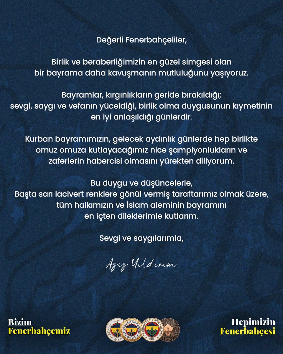 bizimfbmiz's tweet photo. Sayın Aziz Yıldırım'ın bayram mesajı. https://t.co/Xye3sD6uM1
