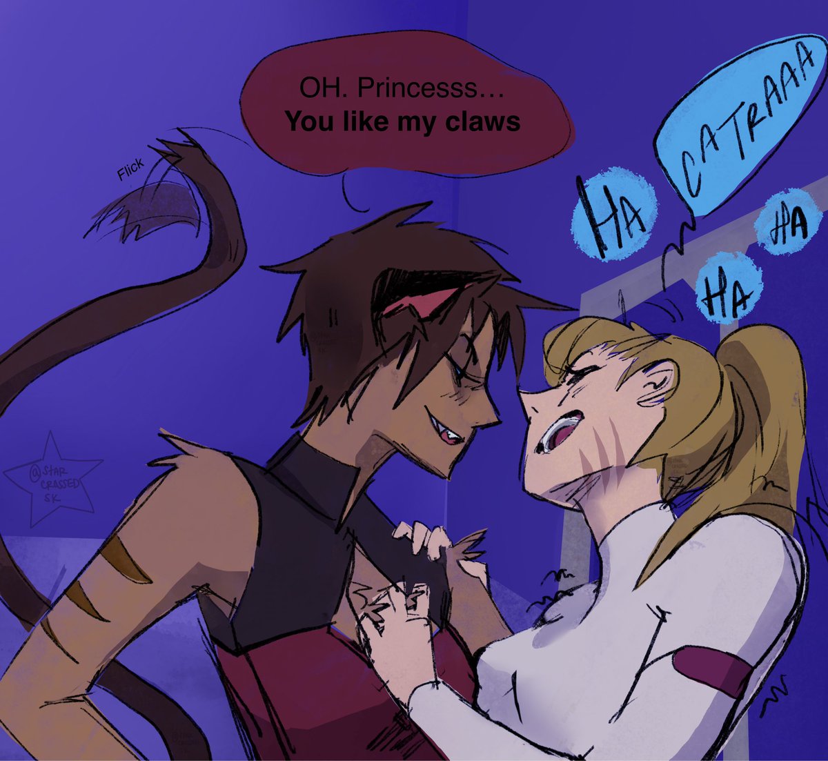 starcrossedsk's tweet photo. Focusing on gestures more than anatomy 🙂

I feel like Catra wouldn’t have much confidence on her body since rejoining Adora because shes use to destroying. So finding out Adora likes her claws does things to Catra ahaha

#catradora #spopfanart #spop #shera #sherafanart https://t.co/ttioWwNsoj