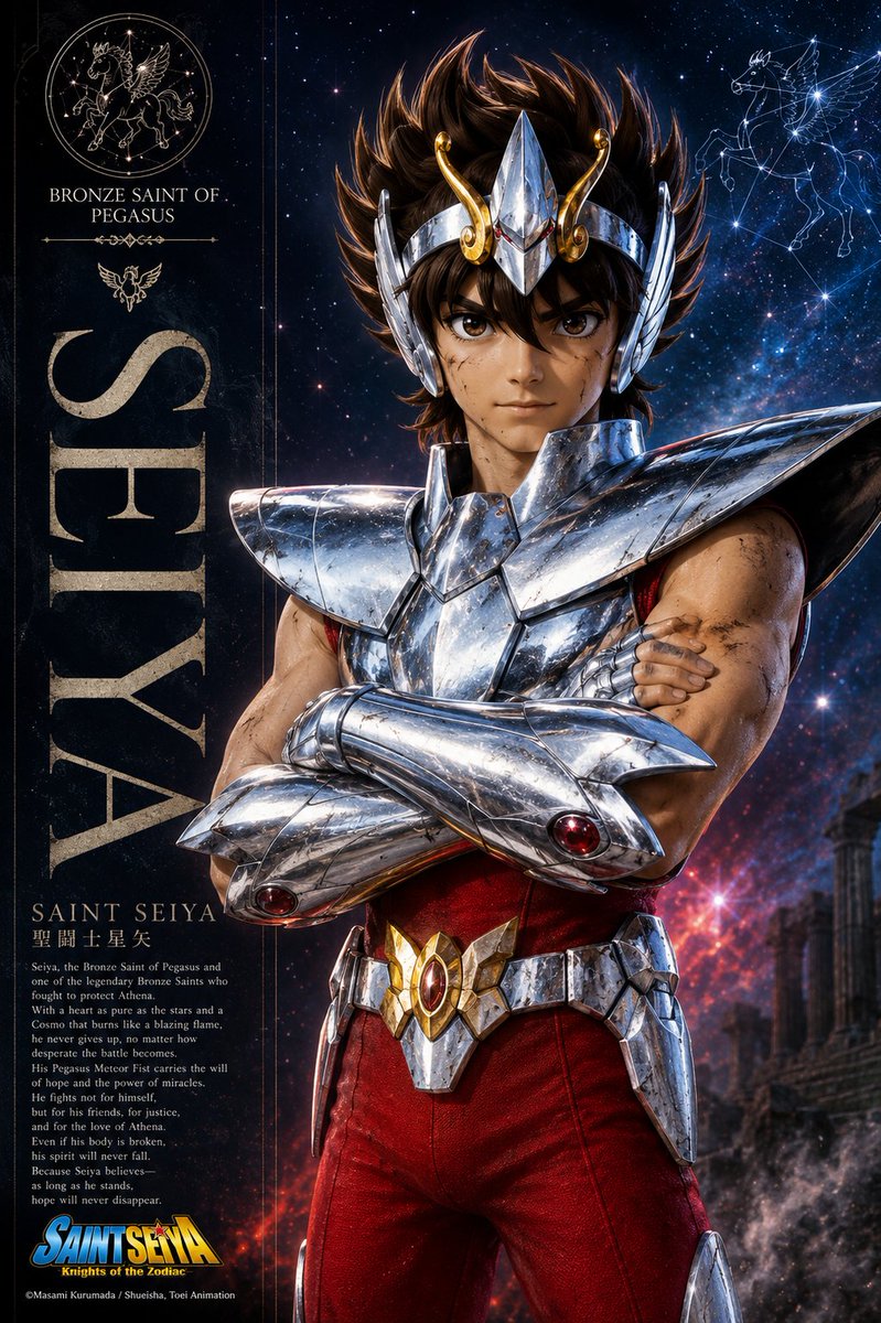 tuqu_AI's tweet photo. #SaintSeiya #聖闘士星矢 #PegasusSeiya #Seiya #PegasusSaint #BronzeSaint #AthenaSaints #KnightsOfTheZodiac #Cosmo #PegasusCloth #AnimeArt #AnimeFanart #CharacterPoster #EpicPortrait #FantasyArt #Photorealistic #HyperRealistic #AIArt #AIGenerated #DigitalArt #CollectorEdition #PremiumArtwork #Wallpaper #AnimeCharacter #MangaArt