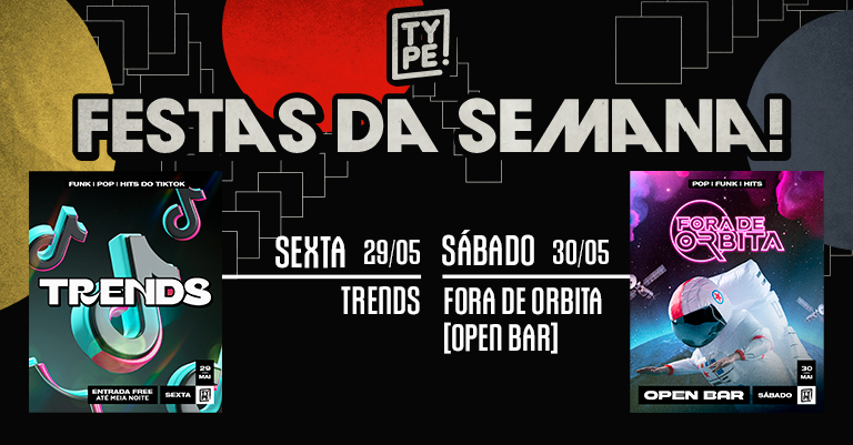 typejoinville's tweet photo. ✨ AGENDA ✨

▪️ SEX ✘ 29/05:  TRENDS 📈
▪️ SÁB ✘ 30/05:  FORA DE ÓRBITA [OPEN BAR] . .𖥔 ؁ ˖🛸── .✦

Ingressos: https://t.co/0xrz9xUgnb
Listas: https://t.co/WTFbyHmEHl https://t.co/qsVOVM0ekW