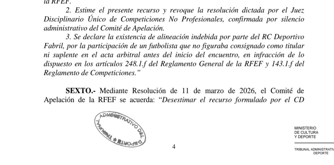 albnumancia's tweet photo. 🚨🚨La Federación incumplió el plazo para emitir resolución en apelación por la alineación indebida del @cdnumancia vs Fabril
Emitió la resolución en más de 40 días hábiles, teniendo un máximo de 30.
Si se hubiera emitido en plazo,se habría competido en play off como 3 º https://t.co/uL6MJrfnjk