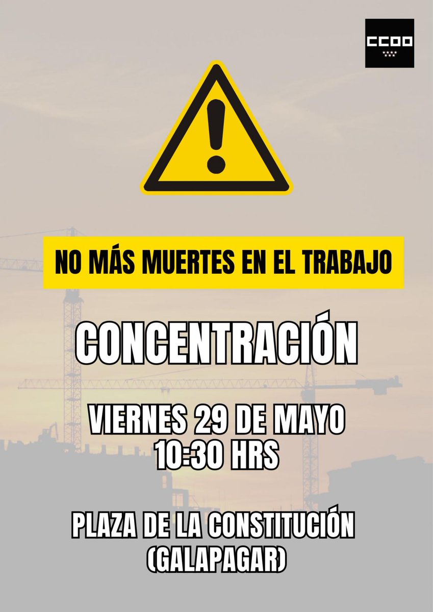 IUGalapagar's tweet photo. 🔴 En Galapagar se produjo un accidente laboral mortal este miércoles.
La siniestralidad laboral no es un hecho aislado: es una emergencia q exige prevención, recursos y responsabilidad.
📢 Concentración
🗓️ Viernes 29 de mayo – 10:30
📍 Plaza de la Constitución
 #SeguridadLaboral https://t.co/wmj8AdzfMG