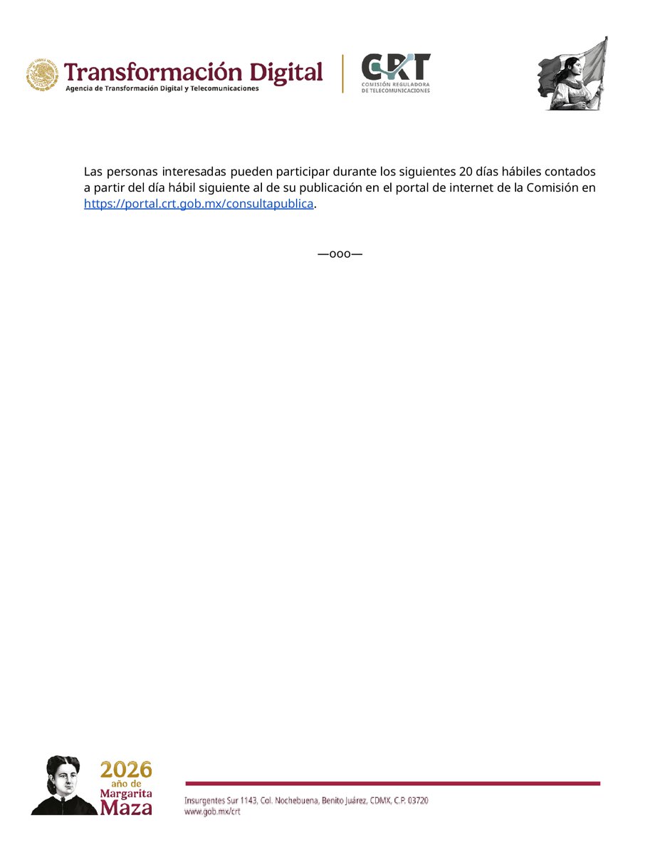 CRTGobMX's tweet photo. #BoletínInformativo
📢 La CRT da inicio a la consulta pública para la implementación de la Plataforma Dinámica de Licitaciones de Espectro Radioeléctrico y Recursos Orbitales en México.

Marca el inicio del Programa Nacional de Licitaciones del Espectro Radioeléctrico 2026 💻📡

Consúltala hasta el 19 de junio ⬇️
https://t.co/Qr0lMyTH5m

Más información: https://t.co/q3fAlWj8VQ