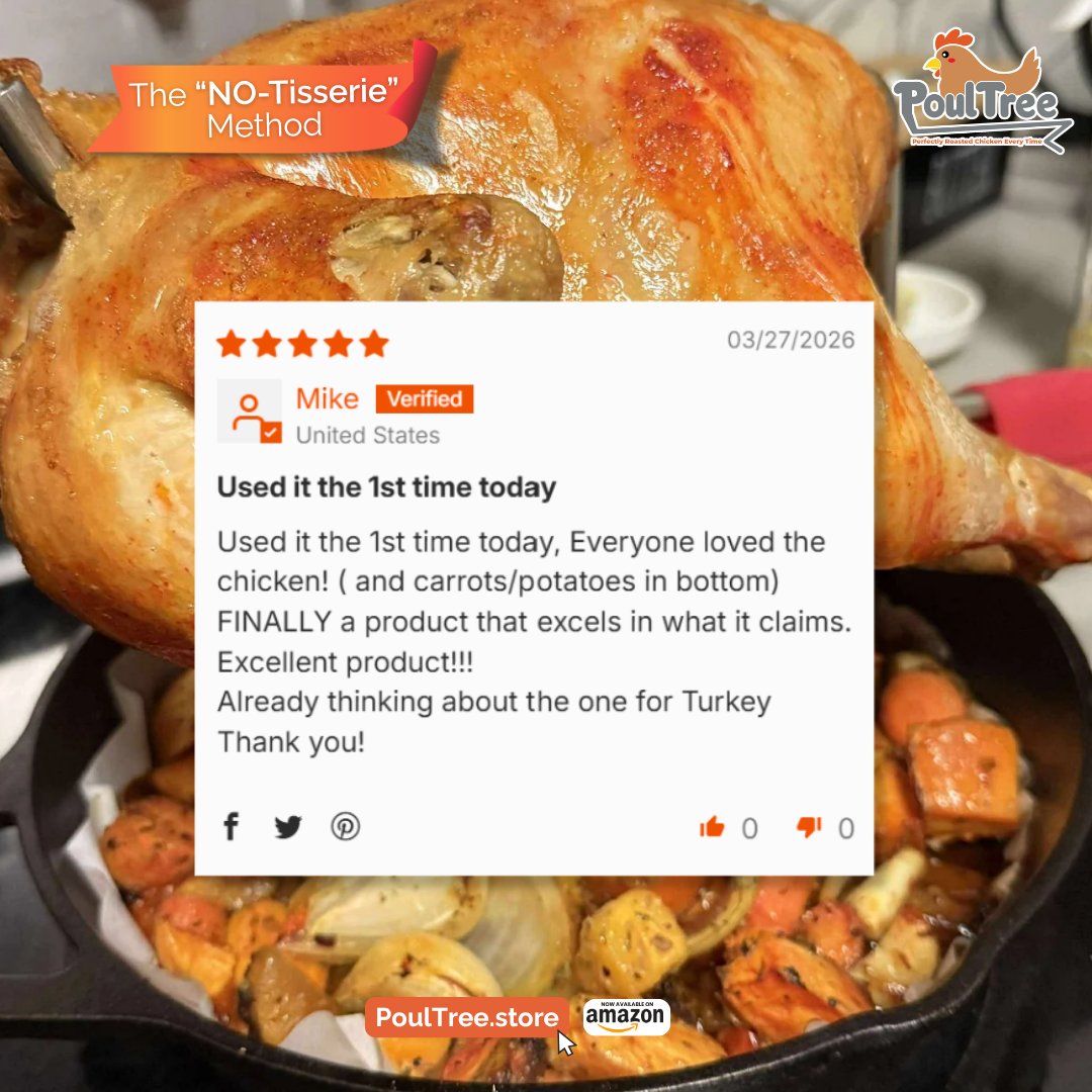PoulTreeStore's tweet photo. First use and already a favorite. 🍗

Chicken, carrots, potatoes… everything came out right.
And now? Thinking about turkey next. 🦃🔥

That’s the PoulTree effect.

https://t.co/fnfgtzJ3i9 https://t.co/24GiuNB0Gg