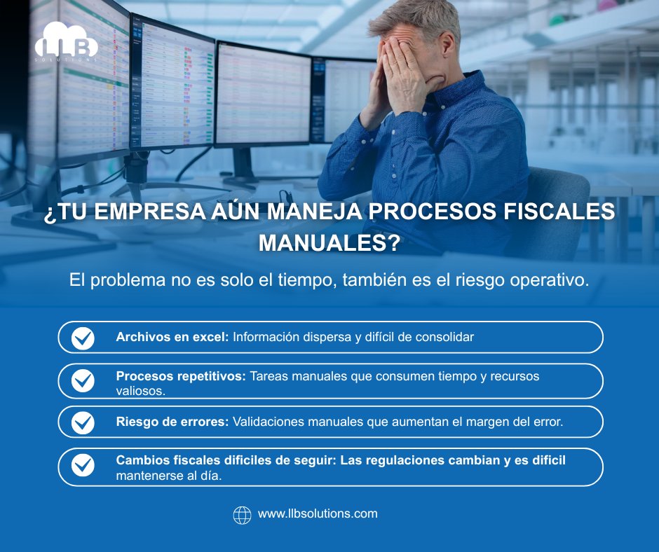 llbsolutions's tweet photo. Lo manual no solo es ineficiente… es un riesgo silencioso.

Mientras el negocio crece, muchos procesos fiscales siguen dependiendo de Excel, correos y validaciones manuales que no escalan al mismo ritmo.

El problema no es la herramienta. Es la falta de control y automatización.

En LLB Solutions ayudamos a las empresas a dar el salto hacia una gestión fiscal integrada con Microsoft Dynamics 365 Business Central y nuestras soluciones de localización.

💡 Menos esfuerzo operativo. Más control. Más visibilidad.
¿Tu operación está lista para dejar lo manual atrás?
Solicita asesoría personalizada: https://t.co/LnpcoLr2ji