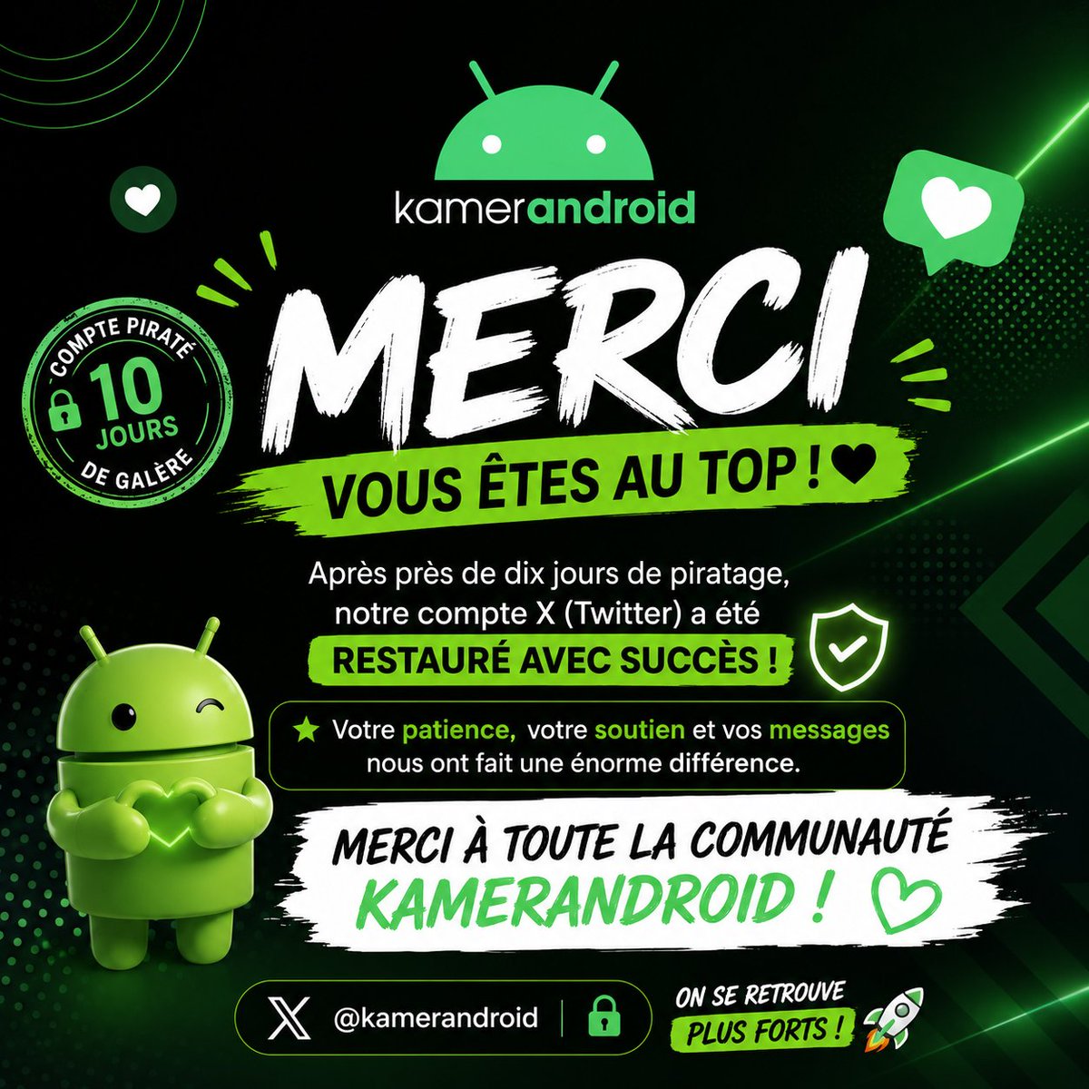 kamerandroid's tweet photo. 🔓 Le compte X de KAMERANDROID est de retour ! 🎉

🙏 Merci pour votre patience, votre soutien et votre fidélité durant ces 10 jours difficiles.

🚀 Reprise des actus, tests et bons plans Android.

#KAMERANDROID #Android #Tech #XTwitter https://t.co/BTBvuUhN3A