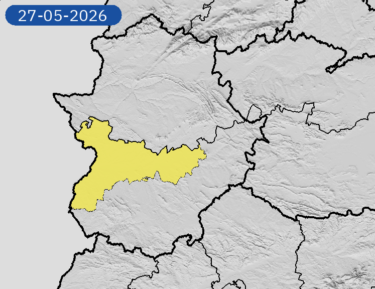 AEMET_Ext's tweet photo. 27/05 00:06 AVISOS HOY Y MAÑANA | Extremadura: temperaturas máximas. Nivel máximo de aviso: amarillo.
Actualizaciones en https://t.co/MeTG4t3dGR https://t.co/UvKgTclpQa