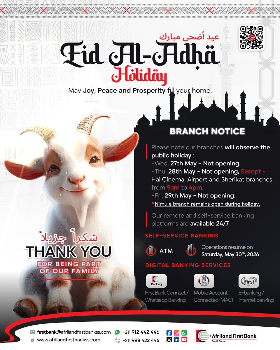 AFBSSD's tweet photo. 🌙✨ Eid Al-Adha Mubarak! ✨🌙
May Joy, Peace and Prosperity fill your home and heart during this blessed season. 🤍 https://t.co/wUM8R7RVyX