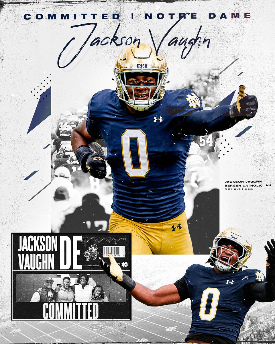 mattfreeman05_'s tweet photo. COMMITMENT | 2027 Bergen Catholic (NJ) DE Jackson Vaughn has committed to Notre Dame.

“I called him at like 6:00am. I was on the way to school. We talked for a while and I told him I was coming home." - @jwvaughn13 on committing to Marcus Freeman

https://t.co/9eWm5Q7tF9 https://t.co/Y3K2jhlVzK