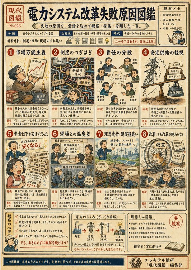 energyforum_'s tweet photo. 電力システム改革、脱炭素の失敗、笑えないですがかなりうなづける風刺です【特別寄稿】　はやりの「分類図鑑」でエネルギー政策を痛烈に風刺 https://t.co/pbnN8yVyA2 https://t.co/9vF143eNZN