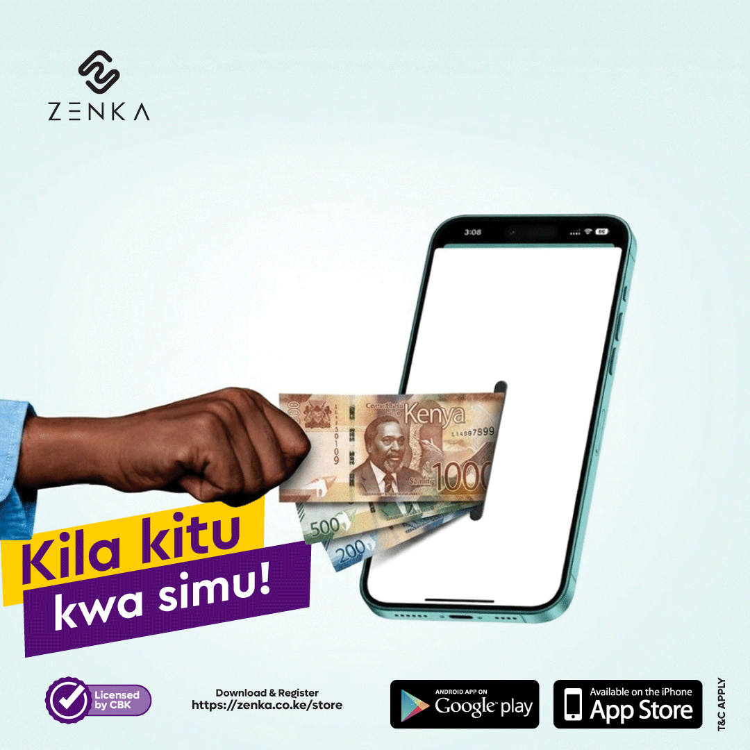 ZenkaFinance's tweet photo. You don't need to queue ama kuwa na credit card. Kila kitu tunamalizia kwa simu. Kopa, Pokea, Lipa back, Repeat...yote from the comfort of your phone. Ndio maana tunasema
Ni #simple Na #zenka https://t.co/9bJBjWGnqD