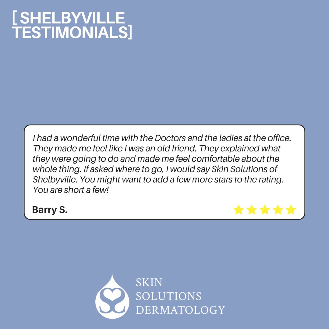 SkinSolutionsD's tweet photo. See why patients consistently rate our Shelbyville team 5 stars! 

Ready to see the difference? Book your Shelbyville appointment! 🩺
Call 615.771.7546 or visit https://t.co/70zDn9Iskv to schedule your appointment today!

#ShelbyvilleTN #Dermatology #PatientFirst https://t.co/1yjWfEXPuF