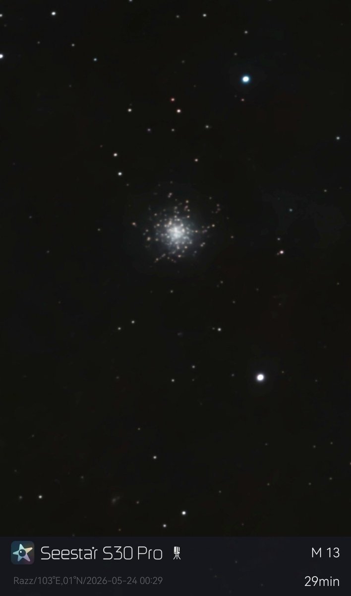 stnite48's tweet photo. M 13/Great Hercules Cluster
It is a bright globular cluster located 22,200 to 25,000 light-years away in the constellation Hercules.
It is a massive "metropolis" of stars
Details
Device:Seestar S30 Pro
Exposure Duration: 29min
#astrophotography_ #seestars30pro #seestarofficial https://t.co/HK8olPOTpR