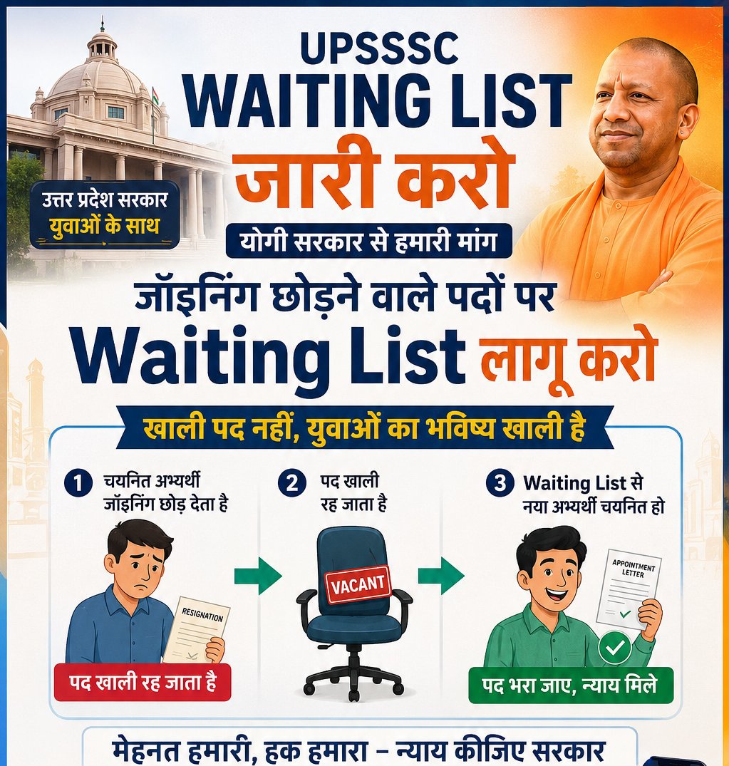 Imsagarmk's tweet photo. सरकार से विनम्र अपील 🙏
जो पद Joining न होने से खाली रह जाते हैं, उन्हें Waiting List से भरा जाए।
युवाओं को उनका अधिकार मिले।

#UPSSSC_WAITING_LIST_जारी_करो
#UPSSSC_WAITING_LIST_जारी_करो https://t.co/4CWf26yrgu