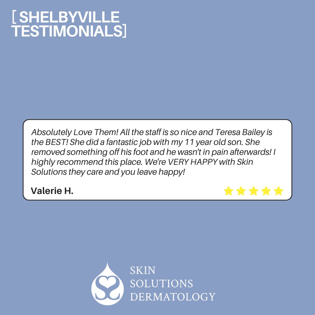 SkinSolutionsD's tweet photo. See why patients consistently rate our Shelbyville team 5 stars! 

Ready to see the difference? Book your Shelbyville appointment! 🩺
Call 615.771.7546 or visit https://t.co/70zDn9Iskv to schedule your appointment today!

#ShelbyvilleTN #Dermatology #PatientFirst https://t.co/1yjWfEXPuF