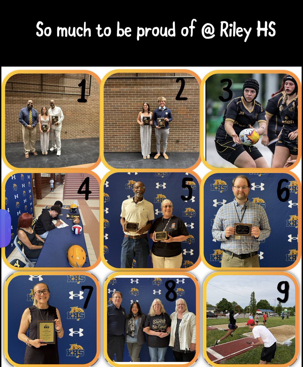SBRileyhigh's tweet photo. RHS💙💛
1. Chloe Whitmer–Grand Kiwanis Winner
2. SBCSC won Kiwanis Scholarships
3. Sophia Riedel–State Champ, Penn Rugby
4. Aaron Burton signed to North Park
5. Employees of the Year
6. Teacher of the Year
7. Secretary new chapter
8. Retirees honored
9. Tinayja Summers–State https://t.co/1YXMUBorYu
