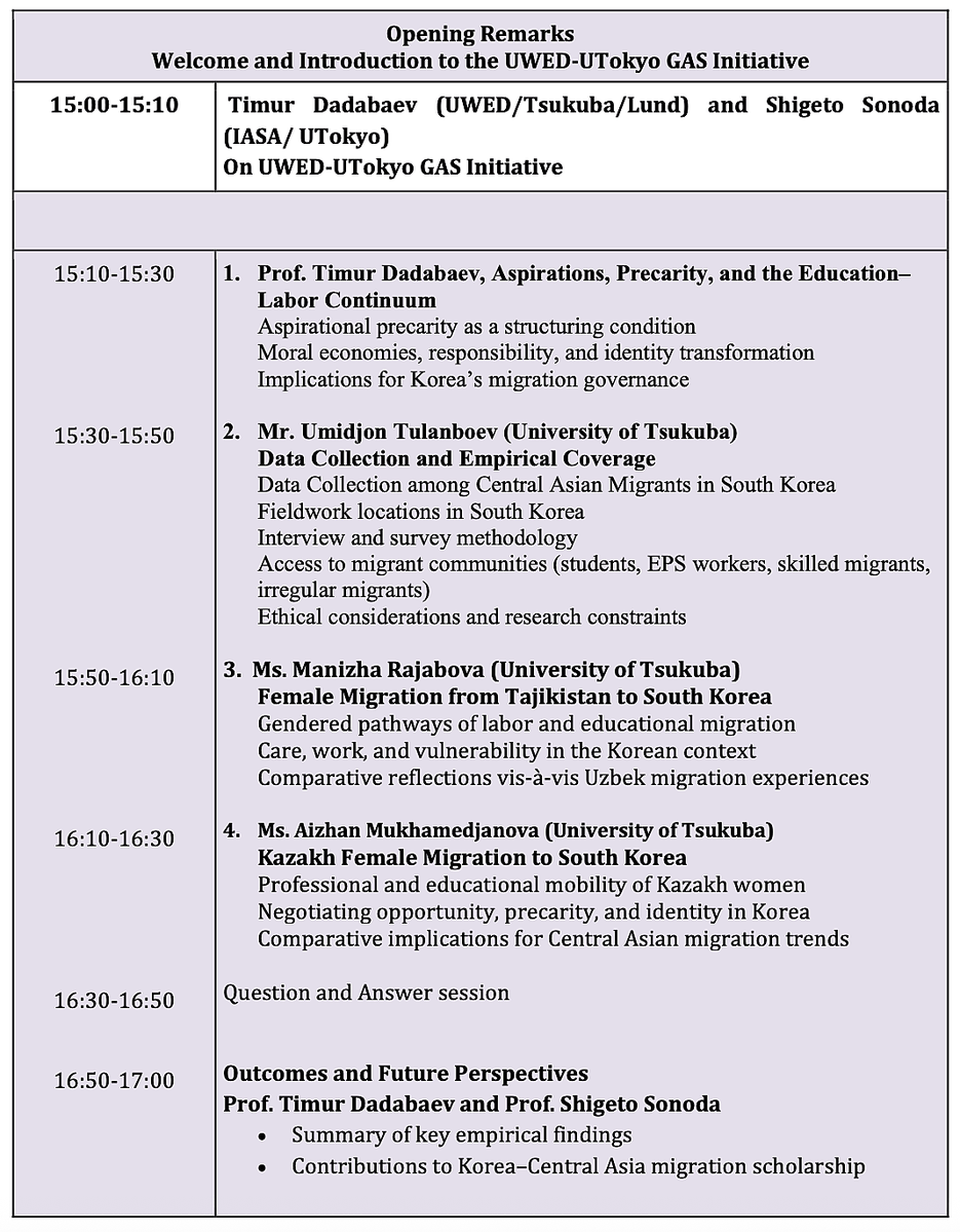 tobunken's tweet photo. 【ご案内】 Kick-Off Meeting of the UWED-UTokyo GAS Initiative and the Inaugural Workshop「Contextualizing Central Asian Migration to East Asia: Analysis of Central Asian Migration to South Korea」開催のお知らせ https://t.co/9jedsmvVfi https://t.co/mtlH6zx6MG