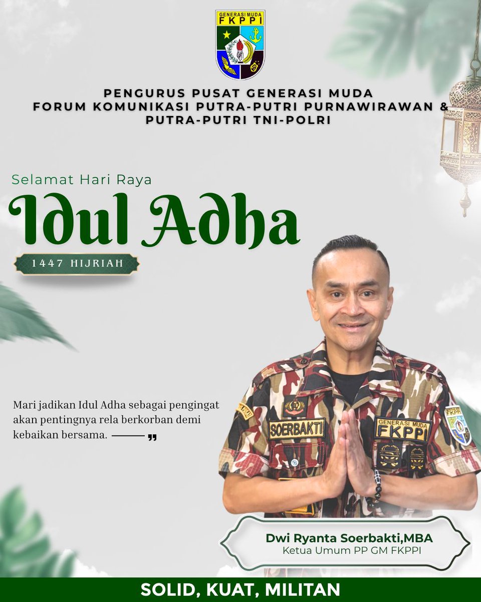 gmfkppikepri's tweet photo. 🌙✨ Keluarga Besar PD XXXI GM FKPPI Kepulauan Riau mengucapkan:

Selamat Hari Raya Idul Adha 1447 H / 2026 M 🕌🐄

Semoga semangat pengorbanan, keikhlasan, dan kasih dalam Idul Adha semakin mempererat persaudaraan, persatuan, serta kebersamaan kita sebagai anak bangsa. https://t.co/5WYhZBG0YZ