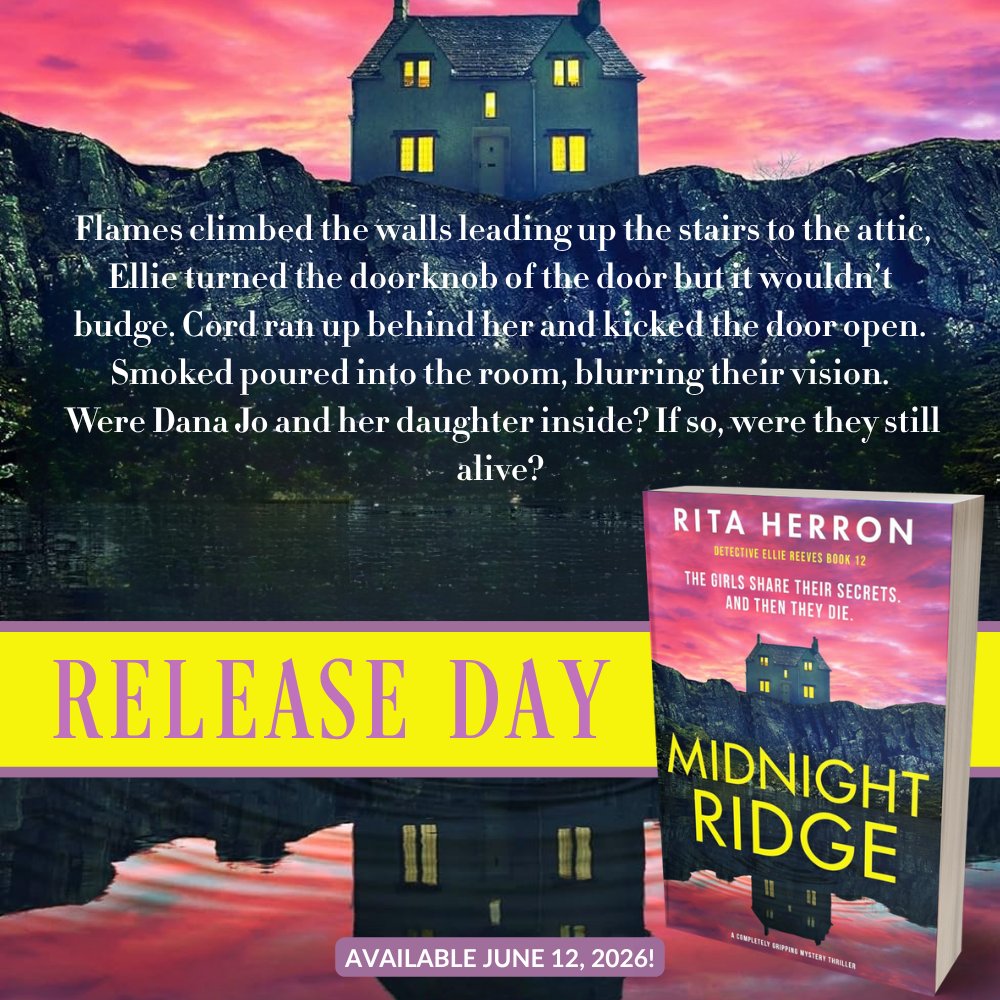 ritaherron's tweet photo. Today is release day for MIDNIGHT RIDGE, the 12th book in the Detective Ellie Reeves series! I hope you've enjoyed the countdown memes, prior to getting the full copy for yourself!

Links:
Amazon: https://t.co/JQCv3KPMUM
Barnes &amp; Noble: https://t.co/SI5C4upEx6

#newrelease #books https://t.co/TpGrobKbKk