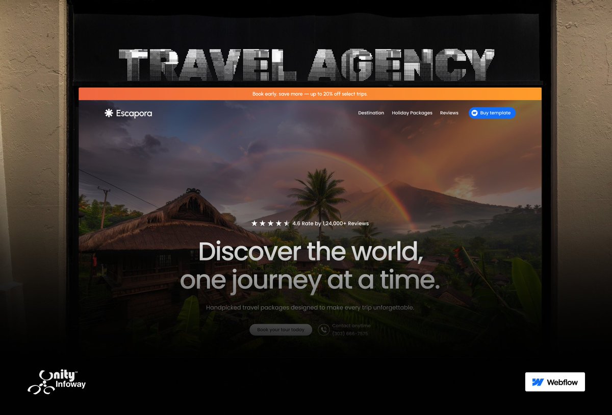 unityinfoway's tweet photo. ✈️ Build a stunning travel website without coding!

Our Travel Agency Webflow Template helps you launch a modern and professional website in minutes.

🔗    https://t.co/aZGL2fs4HN

#Webflow #TravelAgency #WebDesign #TravelWebsite #WebflowTemplate https://t.co/LsmcYhXhox