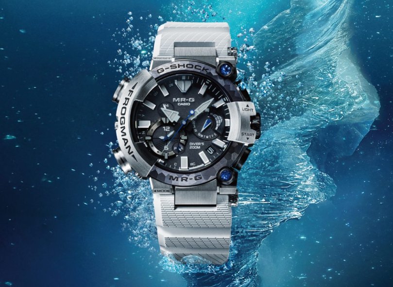 gshockjp's tweet photo. 量販G-SHOCK最高額更新！MR-G３０周年記念モデル、MR-Gフロッグマン「MRG-BF1000EB」が公式発表！氷柱「ブライニクル」がモチーフ、「プロテカ」の専用ボックス付き。6/12発売！１２１万円。 : great G-SHOCK world https://t.co/RDGghTpUhX https://t.co/PCyCDDHN98